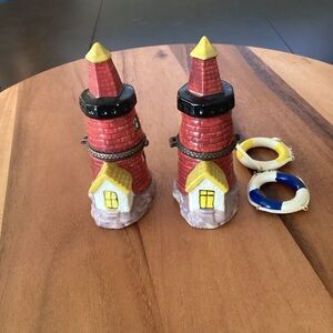 Vintage Lighthouse Trinket Boxes (2) Ceramic EUC